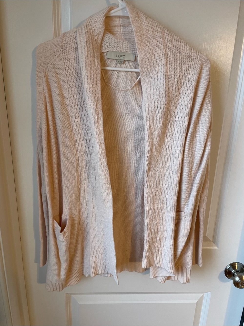 LOFT Open-Front Light Pink Shawl Collar Sweater
